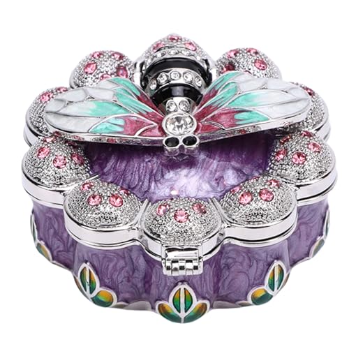 Yechiry Schmuck Aufbewahrungsschachtel, Bienen -Dekor Vintage Metall Email Behälter, Schminktisch Schmuckstücke Organisator für Ohrringe Ringe Halsketten (PURPLE) von Yechiry