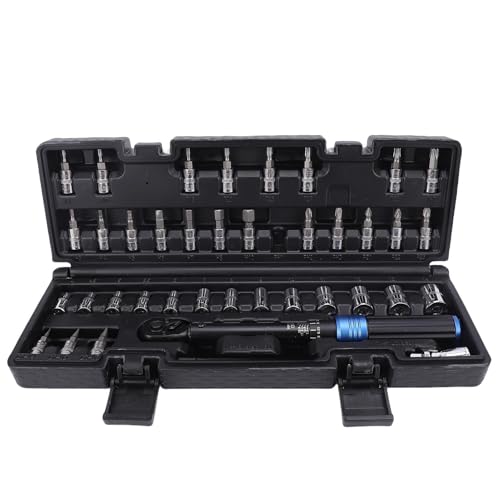 Yechiry Vor Eingestellte Torsion Schlüssel Set, 72 Zahnratschen-Schraubens Chl üssel Set, 3/8 Zoll Antrieb 5-60Nm CrV Stahl Torsion Schraubens Chl üssel mit Steckdosen und Bits für die von Yechiry