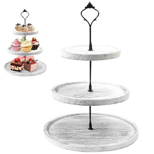 YedZen 3 Etagen Runder Holz Etagere Tortenständer, 3 Stöckig Weiß Cupcake Ständer mit Metallgriff, Kuchenständer für Hochzeit, Geburtstagsparty Tischdeko Dessert Servierständer Kuchenplatte YedZen 3 Etagen Runder Holz Etagere Tortenständer, 3 Stöckig Weiß Cupcake Ständer mit Metallgriff, Kuchenständer für Hochzeit, Geburtstagsparty Tischdeko Dessert Servierständer Kuchenplatte von YedZen