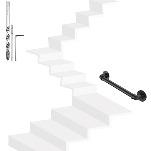 YedZen Handlauf Treppengeländer, 50cm Rutschfester Wandhandlauf für Treppen Innen und Außen, Schwarz Haltegriff für Treppen, 0,5m Schwarz Edelstahl Handläufe Wandhalterung für Brüstung, Balkon, Garten von YedZen