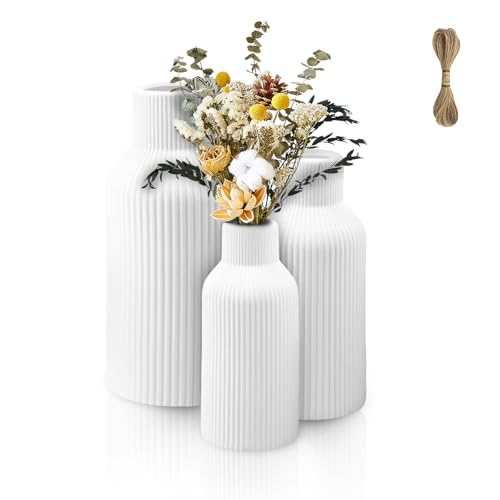 YedZen Keramik Vase 3 Set, 20/17/14cm Moderne Aesthetic Matte Weiße Keramik Vasen für Pampasgras&Blumen, Blumenvasen für Eingang Dekoration, Home Decor, Dekorative, Pampas Grass, Wohnzimmer, Rustikale YedZen Keramik Vase 3 Set, 20/17/14cm Moderne Aesthetic Matte Weiße Keramik Vasen für Pampasgras&Blumen, Blumenvasen für Eingang Dekoration, Home Decor, Dekorative, Pampas Grass, Wohnzimmer, Rustikale von YedZen