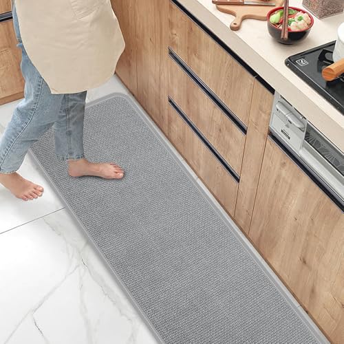 YedZen Küchenteppich Waschbar rutschfest, 43x120cm Küchenläufer rutschfest Teppich Läufer Flur, Grau Waschbare Sisaloptik Gewebte Saugfähig Teppiche für Küchen, Terrasse, Leicht Reinigen Küchenmatte von YedZen