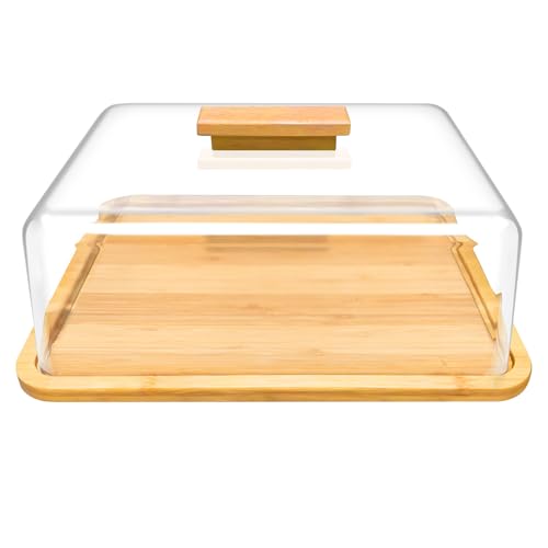 YedZen Tortenständer aus Holz mit Acryl-Deckel, Kuchenplatte aus Holz mit transparenter Abdeckung und Holzgriff, Kuchen-Displayplatte mit Acrylkuppel für Snack-Tablett, Küche, Party, Grillen, von YedZen
