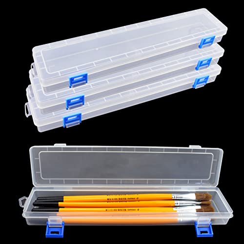 4 Stück Pinsel-Aufbewahrungsbox, transparenter Pinselhalter, langer Pinsel-Aufbewahrungskoffer, Aquarellstiftbehälter mit Schnalle von Yedadone
