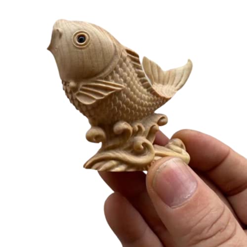 Hand geschnitzt Holz Fisch Statue für Kaffee Konsole Tisch Oben Regal in Palm Größe Skulptur Figur Home Desktop Ornament Dekoration,7cm von Yedaoiu