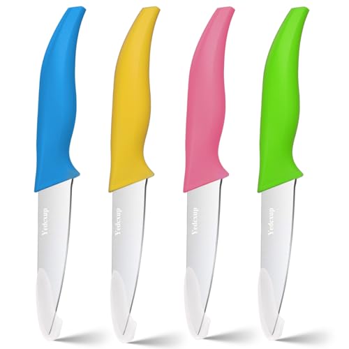Gemüsemesser Obstmesser Set 4 Stück Schälmesser Klingenlänge 10CM Küchenmesser mit Scharfer und Präziser Rostfreier Edelstahl Klinge Messer zum Schneiden von Obst und Gemüse (Multicolour) von Yedcxup