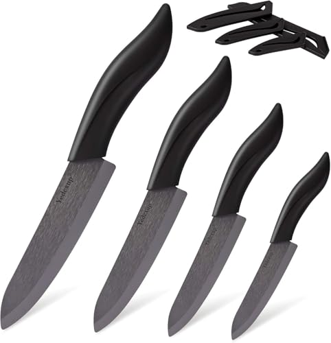 Keramikmesser Set 4 - Sehr scharf Gemüsemesser Gute Handhabung küchenmesser klein, Enthält ein 7.6cm Schälmesser, ein 10cm Obstmesser, ein 12.7cm Universalmesser, ein 15.2cm Kochmesser (Schwarz) von Yedcxup