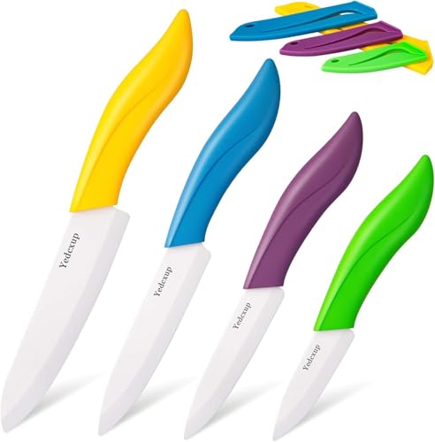 Keramikmesser Set 4 - Sehr scharf Gemüsemesser Gute Handhabung küchenmesser klein, Enthält ein 7.6cm Schälmesser, ein 10cm Obstmesser, ein 12.7cm Universalmesser, ein 15.2cm Kochmesser (Multicolour) von Yedcxup