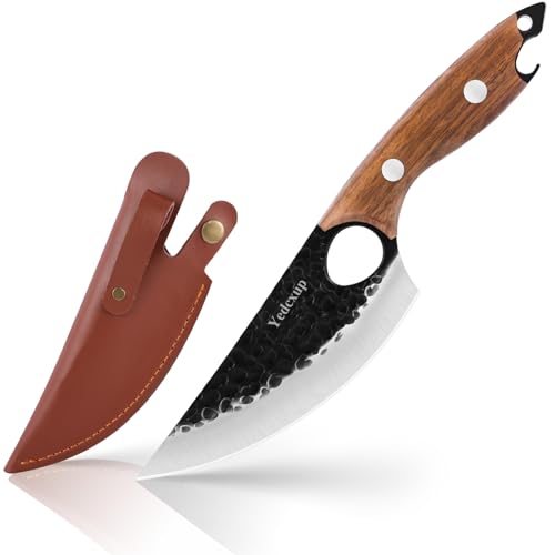 Kochmesser Klingenlänge 15CM Küchenmesser Hochlegierter Edelstahl Kochmesser mit Lederscheide Komfortables Griff Scharfes Messer für Fleisch Schneiden Outdoor Kochmesser Profi Messer von Yedcxup