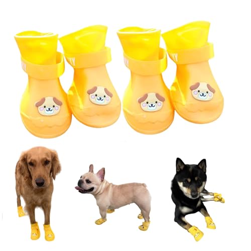 Yeduzyn 4 wasserdichte Hundeschuhe für Schnee und Regen, Teddy, Zwergspitz, Bichon, kleine Hunde, Größe fällt klein aus, bitte überprüfen Sie die Größe sorgfältig (gelb, groß) von Yeduzyn