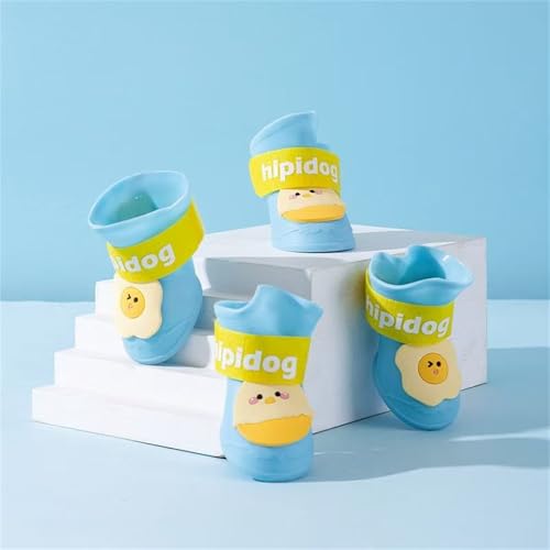 Yeduzyn 4 x wasserdichte Hundeschuhe mit Eiermuster, für Schnee und Regen, Teddy, Zwergspitz, Bichon, kleine Hunde (blau, groß) von Yeduzyn