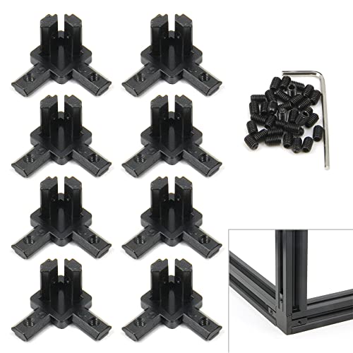 Yeebyee 3-Wege-End-Eckwinkel-Verbindungsstück-Set mit M4-Schrauben für 6mm Slot 2020 Series Aluminium-Extrusionsprofil, 8 Stück/Packung (Schwarz-2020Serie) von Yeebyee