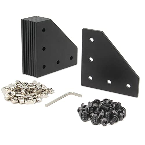 Yeebyee 3030 Eckhalterplatte L Form 5 Loch 90 Grad außen verbindende Platte mit M6 Schrauben und T-Muttern für 30x30mm Serie Aluminium Extrusion Profil (Schwarz-3030 L-Form) von Yeebyee