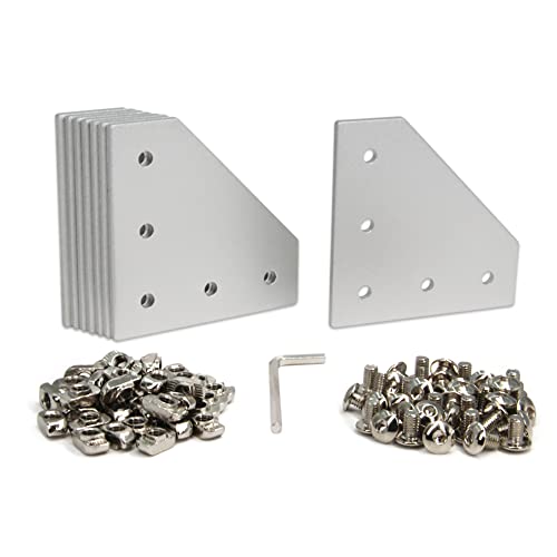 Yeebyee 3030 Eckhalterungsplatte L Form 5 Loch 90 Grad Außenverbindungsplatte mit M6 Schrauben und T-Muttern für 30x30mm Serie Aluminium Extrusion Profil (Silber-3030 L Form) von Yeebyee