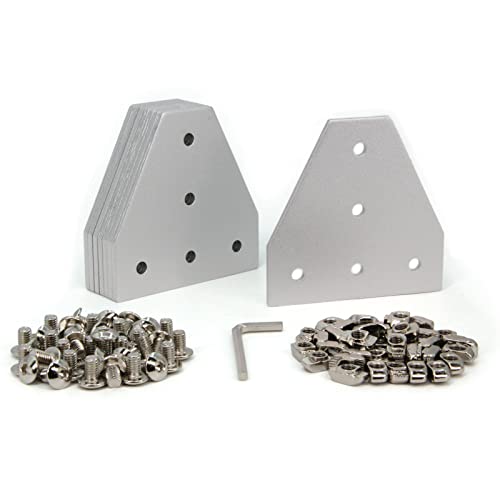 Yeebyee 3030 Eckhalterungsplatte T Form 5 Loch 90 Grad Außenverbindungsplatte mit M6 Schrauben und T-Muttern für 30x30mm Serie Aluminium Extrusion Profil (Silber-3030 T Form) von Yeebyee