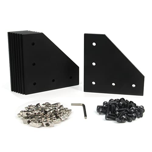 Yeebyee 4040 Eckhalterplatte L Form 5 Loch 90 Grad außen verbindende Platte mit M6 Schrauben und T-Muttern für 40x40mm Serie Aluminium Extrusion Profil (Schwarz-4040 L-Form) von Yeebyee