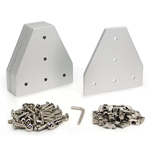 Yeebyee 4040 Eckhalterungsplatte T Form 5 Loch 90 Grad Außenverbindungsplatte mit M6 Schrauben und T-Muttern für 40x40mm Serie Aluminium Extrusion Profil (Silber-4040 T Form) von Yeebyee