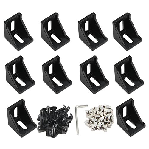 Yeebyee 4040 Eckwinkel 2-Loch mit M6 Schrauben und T-Muttern für 8mm Schlitz 4040 Serie Aluminium Strangpressprofil, 10Stück/Packung(Schwarz-40Series) von Yeebyee