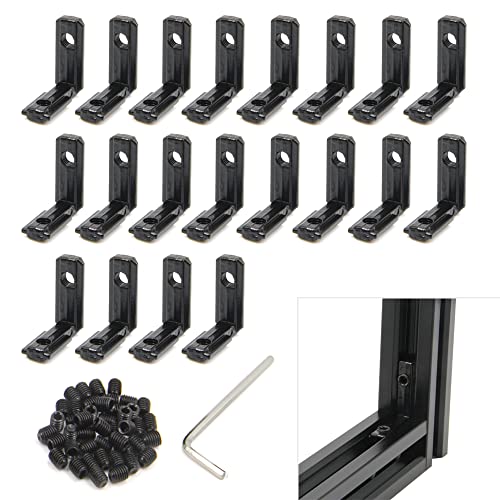 Yeebyee Innen Eckhalterung L-Form 90 Grad Gelenkhalterungen mit M5 Schrauben für 6mm Slot 2020 Serie Aluminium Extrusion Profil, 20 Stück/Packung(Schwarz-2020Series) von Yeebyee