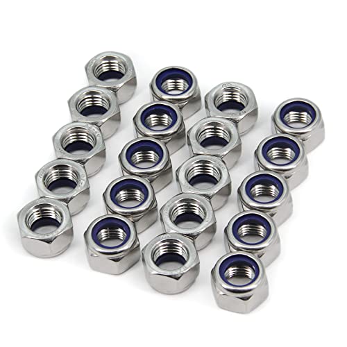 Yeebyee M16 x 2mm Neigung 304 Edelstahl selbstsichernde Hex Lock Muttern, Nylon Einsatz LockMuttern Silber Metrische Selbst Clinching Hex Lock Muttern,20Stück (M16-20Stück) von Yeebyee