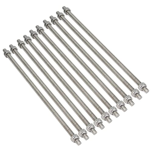 Yeebyee M8x250mm 304 Edelstahl Vollgewindestange, Rechtsgewinde 1.25mm Steigung mit 20 Stück Sicherungsmuttern, 10 Stück/Packung von Yeebyee