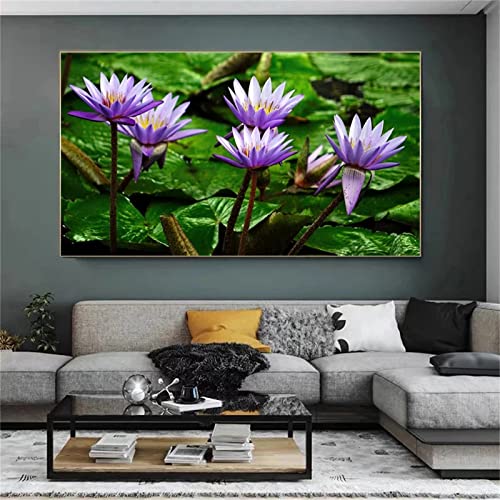 5D Diamond Painting Set,Lila Seerose Blumen Diamant Painting Bilder Kit DIY Erwachsene Stickerei Kreuzstich Voll Strass Kristall Diamant Kunst Handwerk für Home Wand-Decor Square Drill,50x70cm von Yeecer