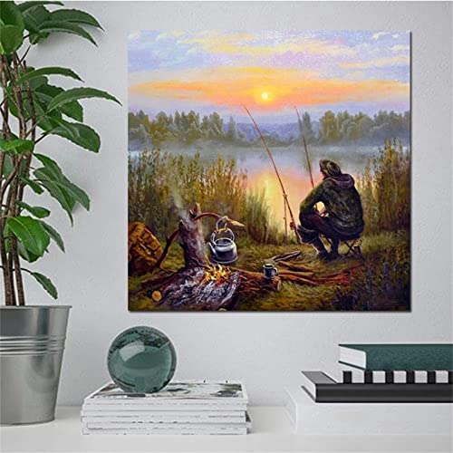 5D Diamond Painting Set,Sonnenuntergang Angler Landschaft Diamant Painting Bilder Kit DIY Erwachsene Stickerei Kreuzstich Voll Kristall Diamant Kunst Handwerk für Home Wand-Decor Square drill,30x30cm von Yeecer