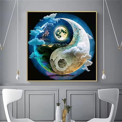 5D Diamond Painting Set Yin-Yang-Mond-Szenerie,Diamant Painting Bilder Kit DIY Malen nach Zahlen Erwachsene Stickerei Kreuzstich Voll Strass Kristall Diamant Kunst Handwerk für Home Wand-Decor 30x30cm von Yeecer