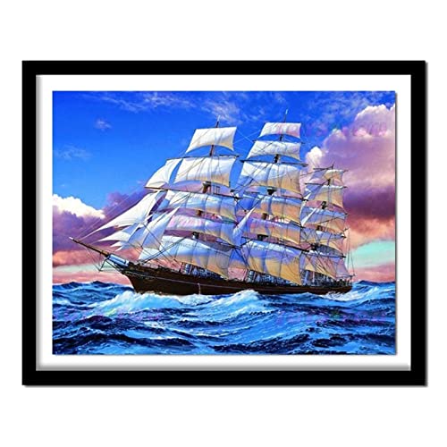 DIY Diamond Painting,Blaues Meer-Segelboot 5D Adult Kinder Diamant Painting Bilder Kits,Full Drill Strass Stickerei Kreuzstich Diamant Malerei Leinwand Mosaik Home Wall Decor Square Drill,60x80cm von Yeecer