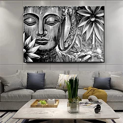 DIY Diamond Painting,Graue Buddha-Statue 5D Adult Kinder Diamant Painting Bilder Kits,Full Drill Strass Stickerei Kreuzstich Diamant Malerei Leinwand Mosaik Home Wall Decor Square Drill,80x100cm von Yeecer