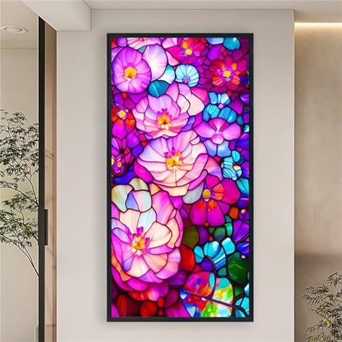 Diamond Painting für Erwachsene Kinder,Buntes Glas Blumen 5D DIY Diamant Painting Bilder Set Full Drill Stickerei Kreuzstich Diamant Malerei für Schlafzimmer Büro Wand Dekor Vierkantbohrer,30x60cm von Yeecer