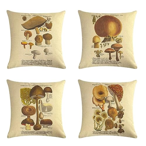 Kissenbezug 40x40cm 4er Set Retro Pilz Kissenhülle Moderne Samt Dekorative Kissenhülle Outdoor Kissenhuellen Waschbar Deko Sofakissen Zierkissen für Stuhl Bett Garten Schlafzimmer von Yeecer