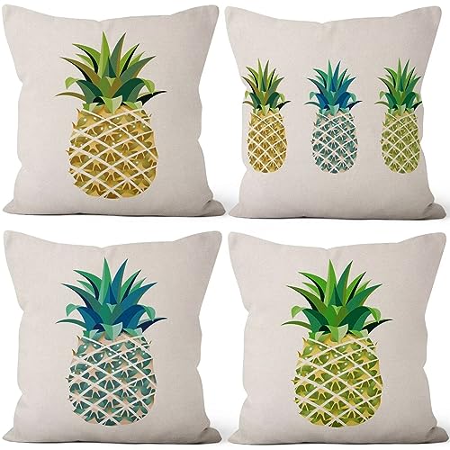 Kissenbezug 45x45cm 4er Set Frucht Ananas Kissenhülle Moderne Samt Dekorative Kissenhülle Outdoor Kissenhuellen Waschbar Deko Sofakissen Zierkissen für Stuhl Bett Garten Schlafzimmer von Yeecer