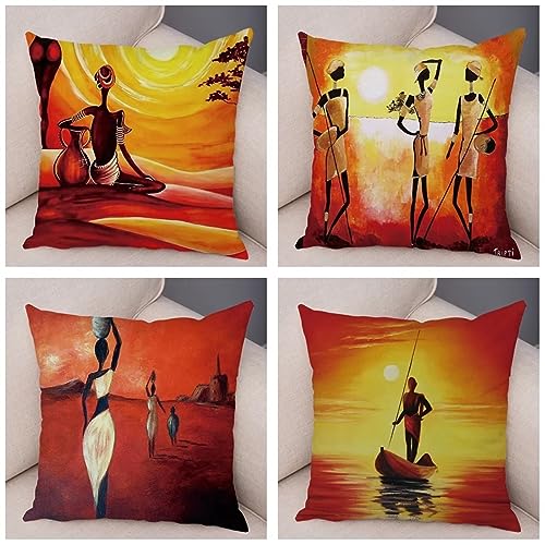 Kissenbezug 45x45cm 4er Set Sonnenuntergang Afrika Frau Kissenhülle Moderne Samt Dekorative Kissenhülle Outdoor Kissenhuellen Waschbar Deko Sofakissen Zierkissen für Stuhl Bett Garten Schlafzimmer von Yeecer