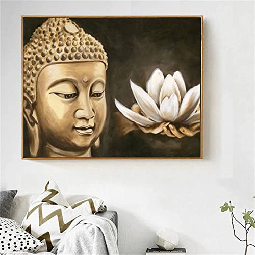 Yeecer 5D Diamond Painting Set,Goldene Statue Lotus Diamant Painting Bilder Kit DIY Erwachsene Stickerei Kreuzstich Voll Strass Kristall Diamant Kunst Handwerk für Home Wand-Decor Round Drill,70x90cm von Yeecer