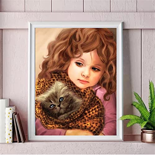 Yeecer 5D Diamond Painting Set,Süße Mädchen-Katze Diamant Painting Bilder Kit DIY Erwachsene Stickerei Kreuzstich Voll Strass Kristall Diamant Kunst Handwerk für Home Wand-Decor Square Drill,30x50cm von Yeecer