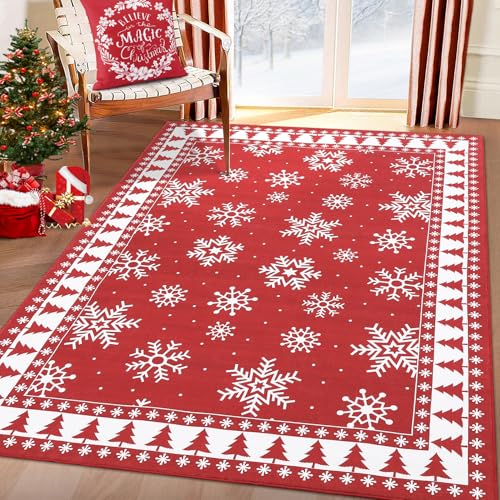 Yeeffia Groß Moderner Weihnachtsteppich, Maschinenwaschbar Weihnachtsrand Schneeflocke Teppich für Wohnzimmer Schlafzimmer Küche Esszimmer Weihnachtsdeko, 140 x 200 cm Yeeffia Groß Moderner Weihnachtsteppich, Maschinenwaschbar Weihnachtsrand Schneeflocke Teppich für Wohnzimmer Schlafzimmer Küche Esszimmer Weihnachtsdeko, 140 x 200 cm von Yeeffia
