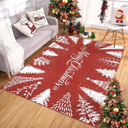 Yeeffia Großer moderner Weihnachtsteppich, Maschinenwaschbarer Weihnachtsbaum Schneeflocke Teppich für Wohnzimmer Schlafzimmer Küche Esszimmer Weihnachtsdeko Rot 140x200 cm Yeeffia Großer moderner Weihnachtsteppich, Maschinenwaschbarer Weihnachtsbaum Schneeflocke Teppich für Wohnzimmer Schlafzimmer Küche Esszimmer Weihnachtsdeko Rot 140x200 cm von Yeeffia
