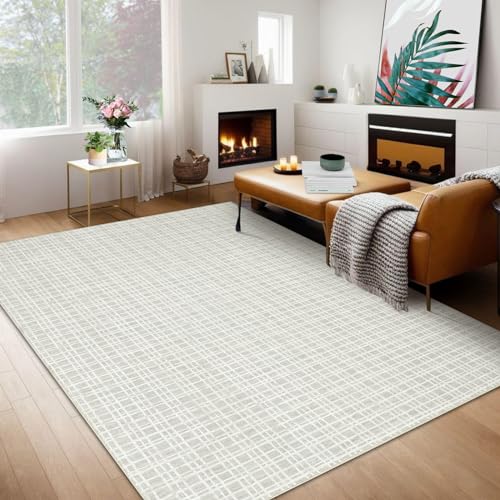 Yeeffia Teppiche, Waschbare Wohnzimmerteppiche Geometrischer Schlafzimmer Teppich Rutschfester Großer Teppich schmutzabweisend Moderner Teppich für Büro Klassenzimmer, 200 x 290 cm, Grau von Yeeffia