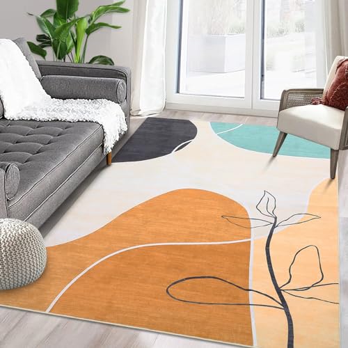 Yeeffia Waschbarer Teppich für Wohnzimmer, Orange Farbener für Schlafzimmer, Niedriger Flor, Weicher Fusselfreier für Kinderzimmer, Großer für Büro Esszimmer, 200 x 290 cm von Yeeffia