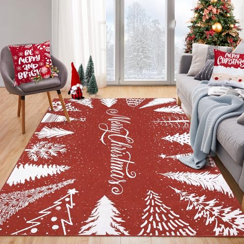 Yeeffia Waschbarer Weihnachtsteppich Schneeflocke und Baum Weihnachts Teppich Farbverlauf Feiertagsdekoteppich Couchtisch Akzentteppich Bauernhaus Esstischteppich Schlafzimmerdeko, Rot 120x170 cm Yeeffia Waschbarer Weihnachtsteppich Schneeflocke und Baum Weihnachts Teppich Farbverlauf Feiertagsdekoteppich Couchtisch Akzentteppich Bauernhaus Esstischteppich Schlafzimmerdeko, Rot 120x170 cm von Yeeffia