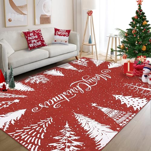 Yeeffia Weihnachtsteppich Baum Teppich Weihnachts Moderner Teppich Küchenteppich Waschbarer Teppich rutschfest Weihnachtsdeko Weicher Teppich für Schlafzimmer Esszimmer Wohnzimmer 80x150 cm von Yeeffia