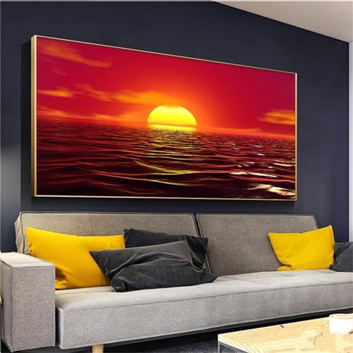 5D Diamond Painting Roter Sonnenaufgang Meer DIY Set Erwachsene Diamant Painting Bilder,Full Square Drill Cross Stickerei Bastelset mit Diamond Painting Zubehör für Home Wand Dekor 50x150cm YZ-9159 von Yeefion