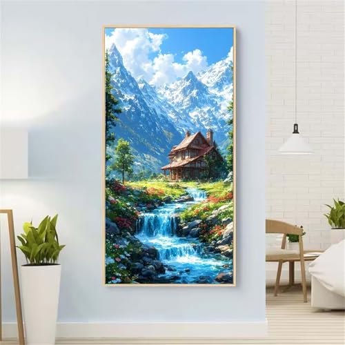 HäUser Diamond Painting Groß xxl 80x160 cm Diamond Painting FließEndes Wasser Diamond Painting Erwachsene, 5D Diamant Painting Bilder Kinder, Mosaikherstellung, Geschenke für Home Wand Décor Aesthetic von Yeefion