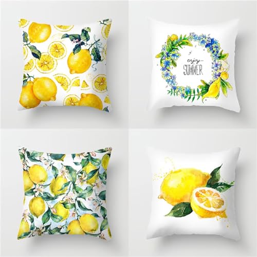 Kissenbezug 40x40cm 4er Set Gelb Quadratische Zitrone Einfachheit Weich Sommer Outdoor Kissen für Wohnzimmer Sofa Schlafzimmer Bett Büro Auto Stuhl Garten Terrasse Dekorativen Zierkissenbezüge LY-233 von Yeefion