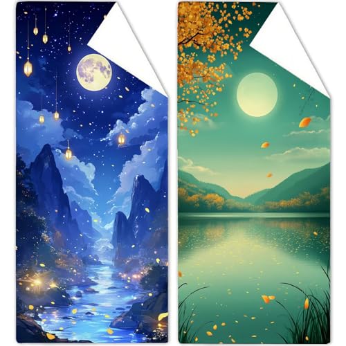 Strandtuch Mond Mikrofaser Handtuch Berg Strandtuch XXL 80x160cm, 2 Stück Stranddecke Sandfrei Super Saugfähig Sporthandtuch Schwimmhandtücher für Reise Urlaub, Liege Garten, Camping & Strand OC-202 von Yeefion