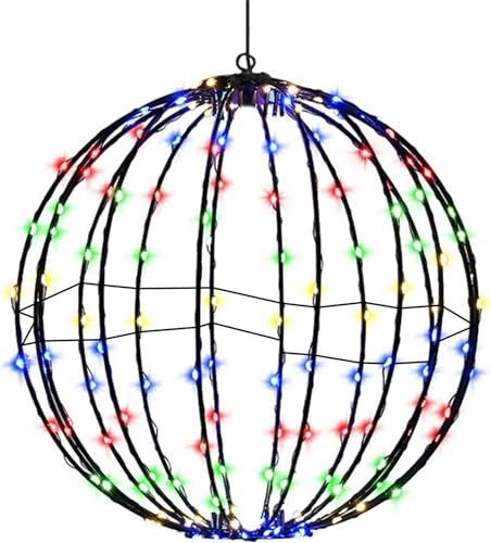 3D Faltbare Beleuchtete Kugeln Weihnachtshänger Weihnachtskugel Weihnachtsdeko Weihnachtskugellicht Weihnachtskuge Kugellichter für Außen, Baumkugeln Christbaumschmuck (Farbige Lichter /30cm) von Yeehliny