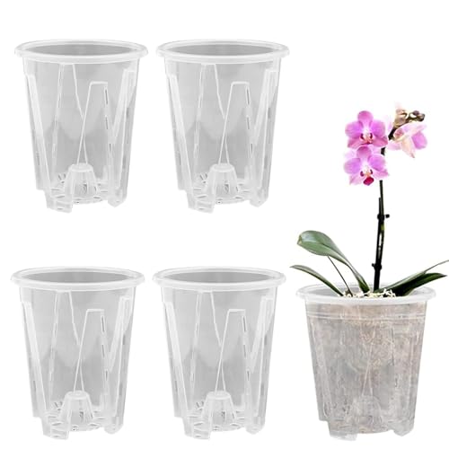 5 Stück Orchideentöpfe, Transparente Orchideentöpfe mit Löchern, Orchidee Anzuchttöpfe Pflanzentöpfe Sämlingstöpfe Atmungsaktiver Geschlitzter Blumentopf für Indoor Outdoor Balkon (14cm) von Yeehliny