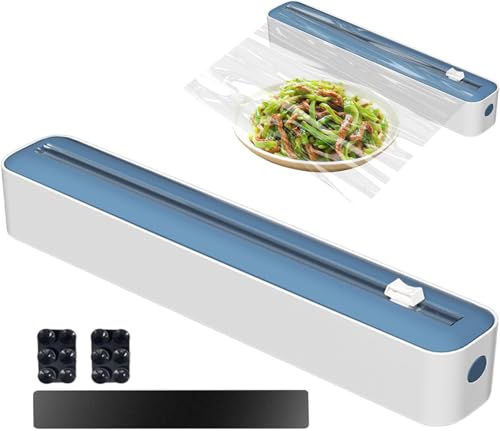 Frischhaltefolienspender mit Schneider, Folienspender Folienschneider Frischhaltefolie Abroller, Alufolienspender Schublade Für Küche, Magnetische & Klebebefestigung ohne Bohren (Blau) von Yeehliny