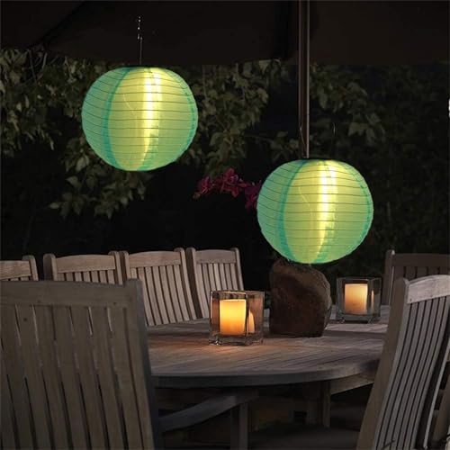 Lampions Solar Außen Wetterfest, 2 Stück Nylon Led Lampions Outdoor Solar Gartenlaterne Solarlampions für Außen Hängend Warmweiß mit Fransen für Garten, Hof, Terrasse, Hochzeit (##/20cm/Blau) von Yeehliny